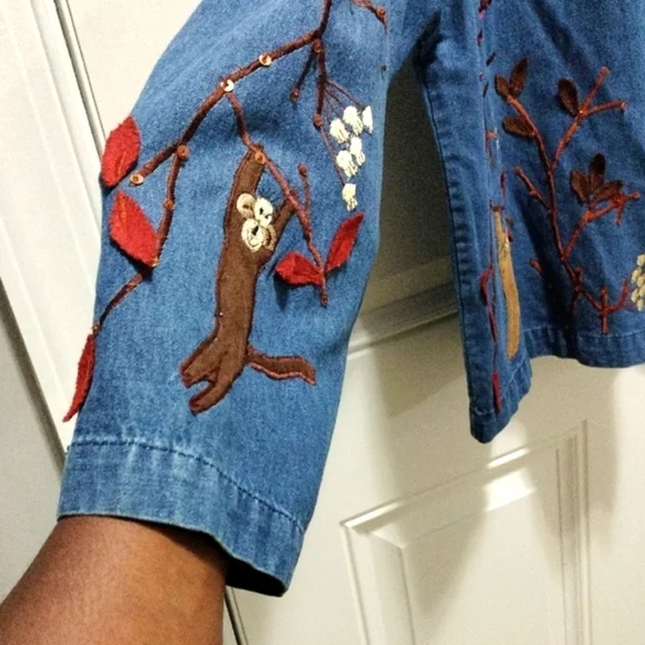 Tantrums Blue Denim Shirt with Embroidered Sloths and Flowers-Such A Unique Find - Picture 5 of 7